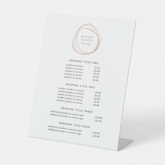 Faux Rose Gold Abstract | Pricing & Services 台座サイン (正面)