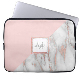 Faux Rose Gold Foil Marble Blush Pink MONOGRAM ラップトップスリーブ