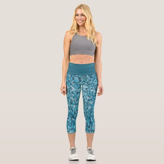 Faux Sequin Blue Pattern  カプリレギンス (正面)