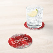 Faux Silver Glitter Red Foil Logo ラウンドペーパーコースター (インサイチュ)