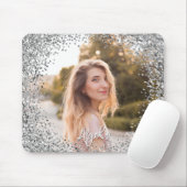 Faux Silver Glitter Round Border Photo マウスパッド (マウス)