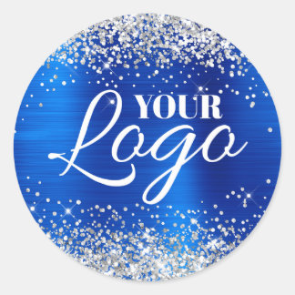 Faux Silver Glitter Royal Blue Foil Logo ラウンドシール