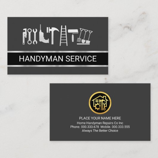 Faux Silver Handyman Tools Layer 名刺 (正面/裏面)