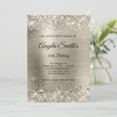 Faux Sparkly Platinum Glitter Foil 30th Birthday 招待状 (スタンド正面)