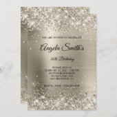 Faux Sparkly Platinum Glitter Foil 30th Birthday 招待状 (正面/裏面)