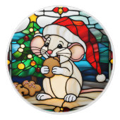 Faux Stained Glass Christmas Mouse Eating Cookie セラミックノブ (正面)