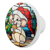 Faux Stained Glass Christmas Mouse Eating Cookie セラミックノブ (右)