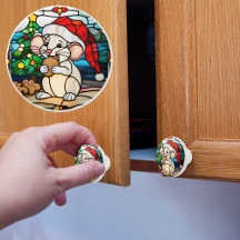 Faux Stained Glass Christmas Mouse Eating Cookie