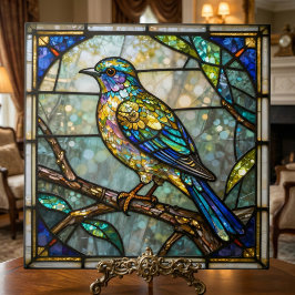 Faux Stained Glass Colorful Bird Mosaic Nature Art タイル