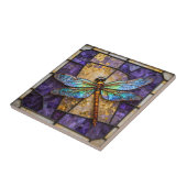 Faux Stained Glass Dragonfly Purple Gold Mosaic タイル (側面)