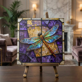 Faux Stained Glass Dragonfly Purple Gold Mosaic タイル