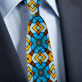 Faux Stained Glass Gold and Blue Necktie ネクタイ