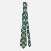 Faux Stained Glass Gold Blue Argyle Net Necktie ネクタイ (正面)