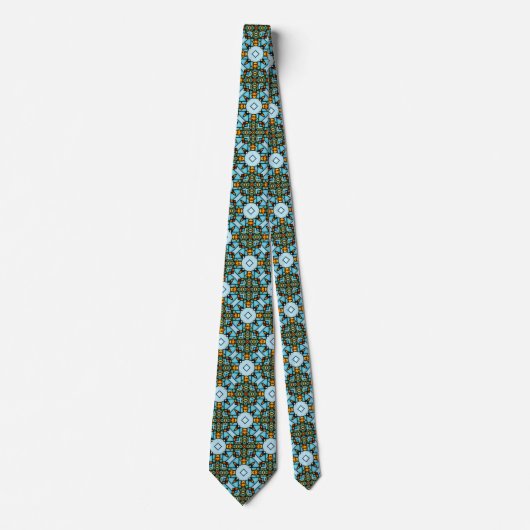 Faux Stained Glass Gold Blue Argyle Net Necktie ネクタイ (正面)