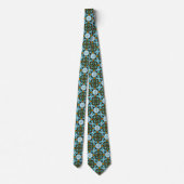 Faux Stained Glass Gold Blue Argyle Net Necktie ネクタイ (裏面)