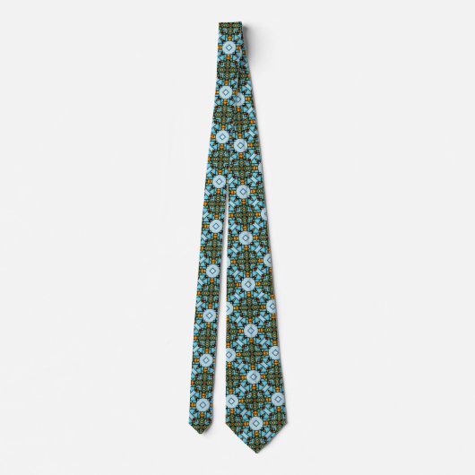 Faux Stained Glass Gold Blue Argyle Net Necktie ネクタイ (裏面)