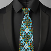 Faux Stained Glass Gold Blue Argyle Net Necktie ネクタイ