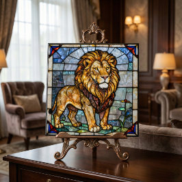 Faux Stained Glass Majestic Lion Mosaic Art タイル
