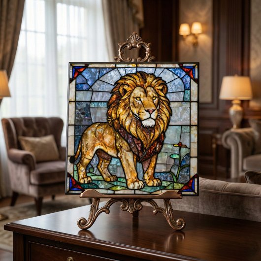 Faux Stained Glass Majestic Lion Mosaic Art タイル