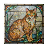 Faux Stained Glass Orange Ginger Tabby Cat Art タイル (正面)