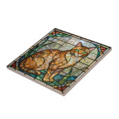 Faux Stained Glass Orange Ginger Tabby Cat Art タイル (側面)