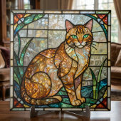 Faux Stained Glass Orange Ginger Tabby Cat Art タイル