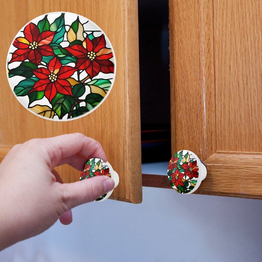 Faux Stained Glass Poinsettia セラミックノブ