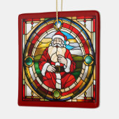 Faux Stained Glass Sitting Santa  セラミックオーナメント (左)