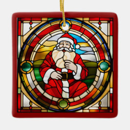 Faux Stained Glass Sitting Santa  セラミックオーナメント