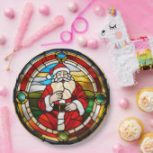 Faux Stained Glass Sitting Santa ペーパープレート (パーティー)