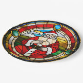 Faux Stained Glass Sitting Santa ペーパープレート (アングル)