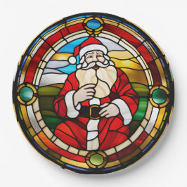 Faux Stained Glass Sitting Santa ペーパープレート