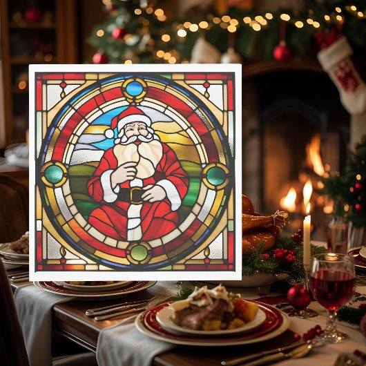 Faux Stained Glass Sitting Santa Napkins スタンダードランチョンナプキン