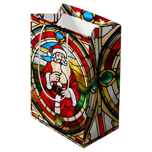 Faux Stained Glass Sitting Santa Napkins ミディアムペーパーバッグ (裏面アングル)