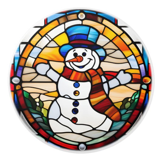 Faux Stained Glass Snowman セラミックノブ (正面)