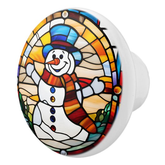 Faux Stained Glass Snowman セラミックノブ (右)