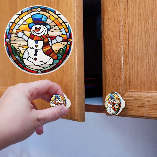 Faux Stained Glass Snowman セラミックノブ