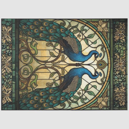 Faux Stained Glass Twin Mirrored Peacocks 薄葉紙 (正面)
