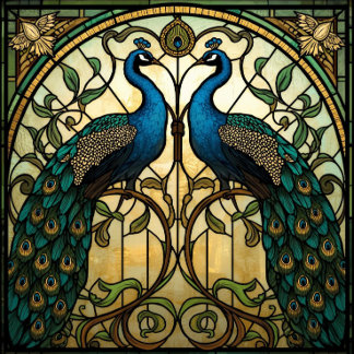 Faux Stained Glass Twin Mirrored Peacocks 薄葉紙