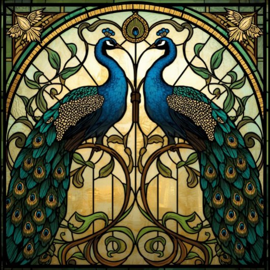 Faux Stained Glass Twin Mirrored Peacocks 薄葉紙