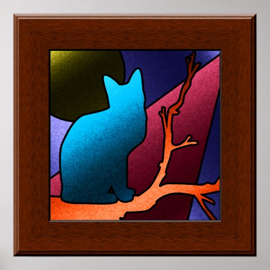 Faux Stained Glass Window Cat Art Poster ポスター (正面)