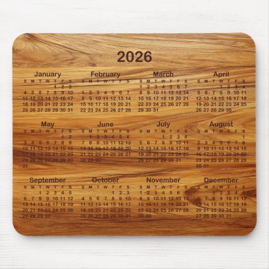 Faux Teak Wood 2026 Calendar マウスパッド (正面)