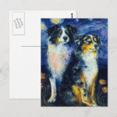 Faux Van Gogh Two Austrailian Shepherds ポストカード (正面/裏面)