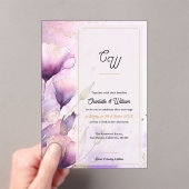 Faux Vellum Purple Floral Monogram Wedding アクリル招待状 (インサイチュ (ポータブル))