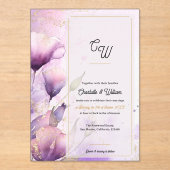 Faux Vellum Purple Floral Monogram Wedding アクリル招待状 (正面)