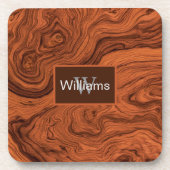 Faux Walnut Woodgrain Monogrammed コースター (正面)