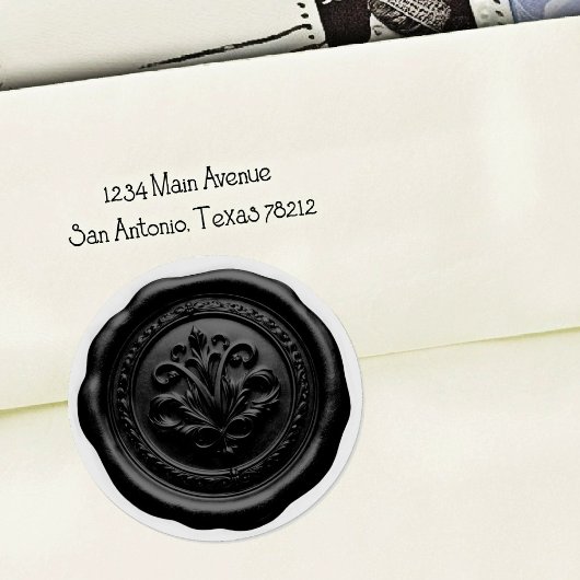 Faux Wax Envelope Seal Style 4 Black Sticker ラウンドシール