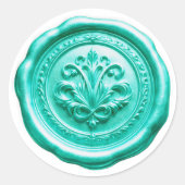 Faux Wax Envelope Seal Style 4 Green 20 Sticker ラウンドシール (正面)