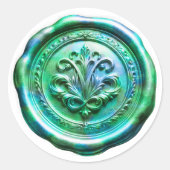 Faux Wax Envelope Seal Style 4 Green 21 Sticker ラウンドシール (正面)