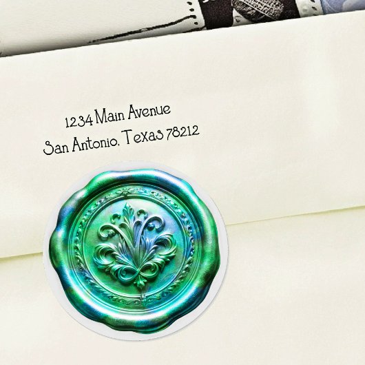 Faux Wax Envelope Seal Style 4 Green 21 Sticker ラウンドシール